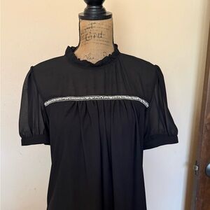 Faith and Joy Black Blouse with Silver Trim